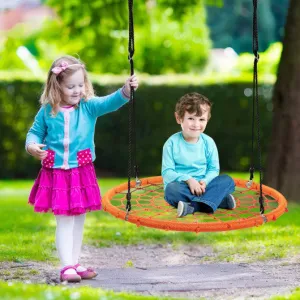 40 Inch Spider Web Tree Swing Kids Outdoor Play Set with Adjustable Ropes-Orange
