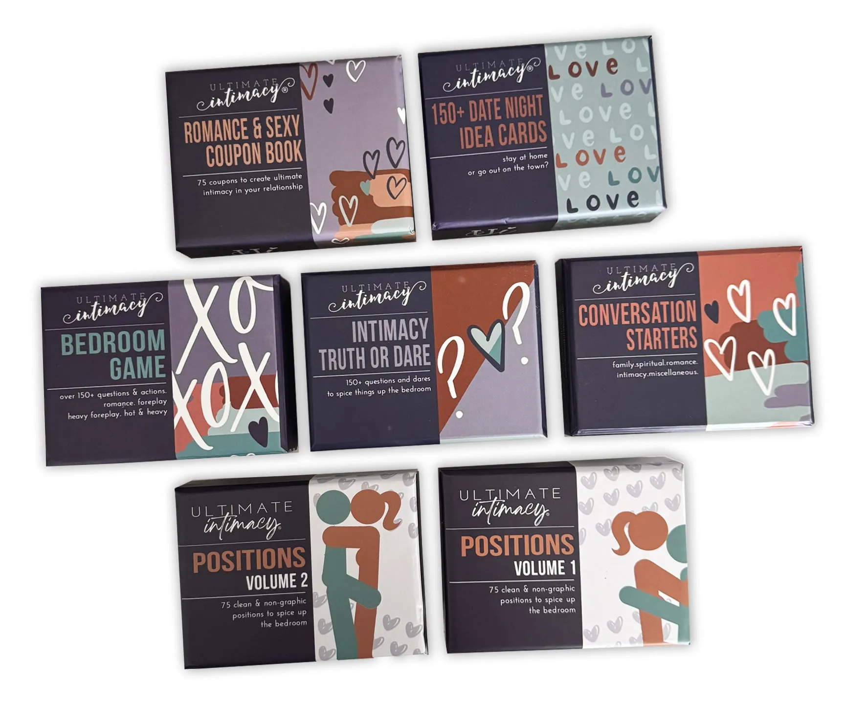 All 7 Card Decks (Positions Volume 1 and 2, Bedroom Game, Conversation Starters, Truth or Dare, Romantic and Sexy Coupons, Date Night Ideas)