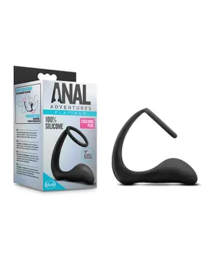 Anal Adventures Platinum Cock Ring Plug - 100% Silicone, Prostate Massage, Black