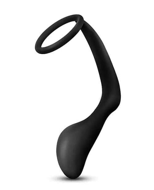 Anal Adventures Platinum Cock Ring Plug - 100% Silicone, Prostate Massage, Black