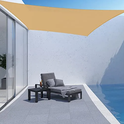 AsterOutdoor Sun Shade Sail Triangle 16' x 16' x 16' UV Block Canopy for Patio Backyard Lawn Garden Outdoor Activities, Cream