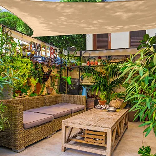 AsterOutdoor Sun Shade Sail Triangle 16' x 16' x 16' UV Block Canopy for Patio Backyard Lawn Garden Outdoor Activities, Cream