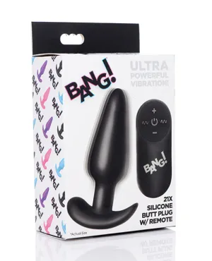 Bang! 21X Vibrating Silicone Butt Plug w/ Remote - Black