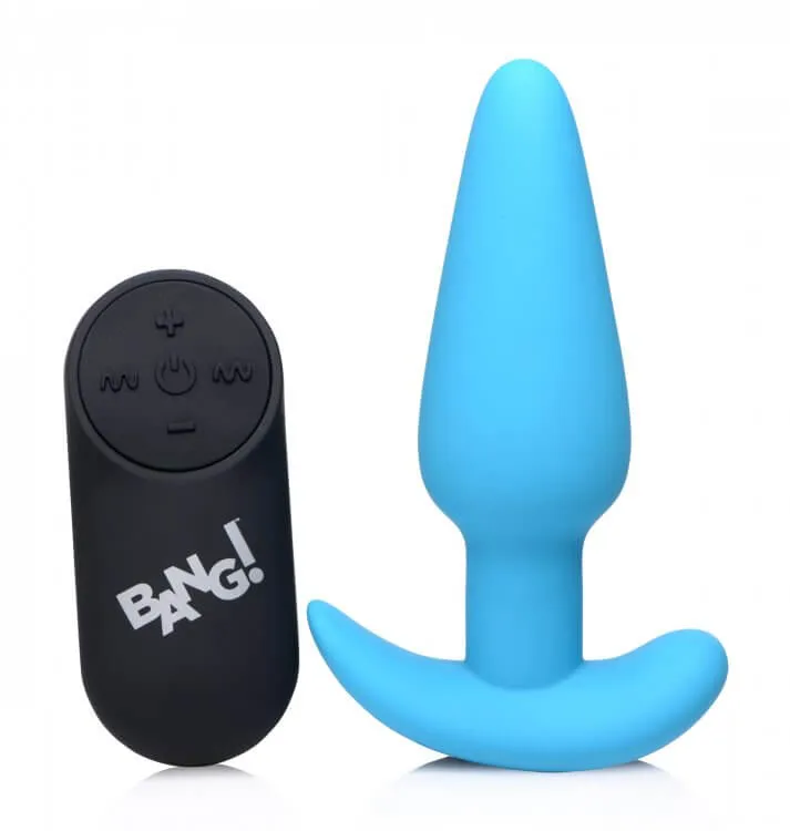 Bang! 21X Vibrating Silicone Butt Plug with Remote Control Blue