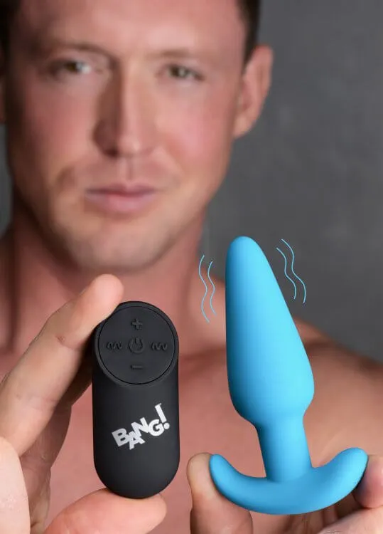 Bang! 21X Vibrating Silicone Butt Plug with Remote Control Blue