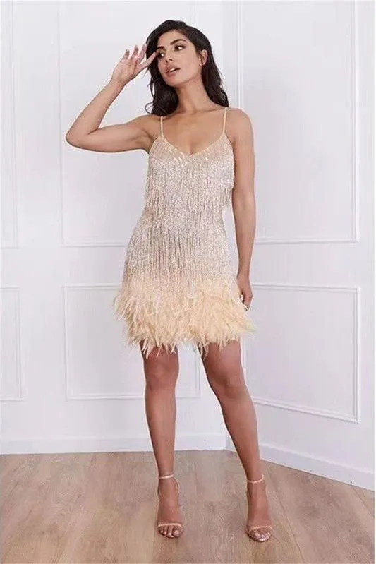 Feather Flapper Dress - Gold
