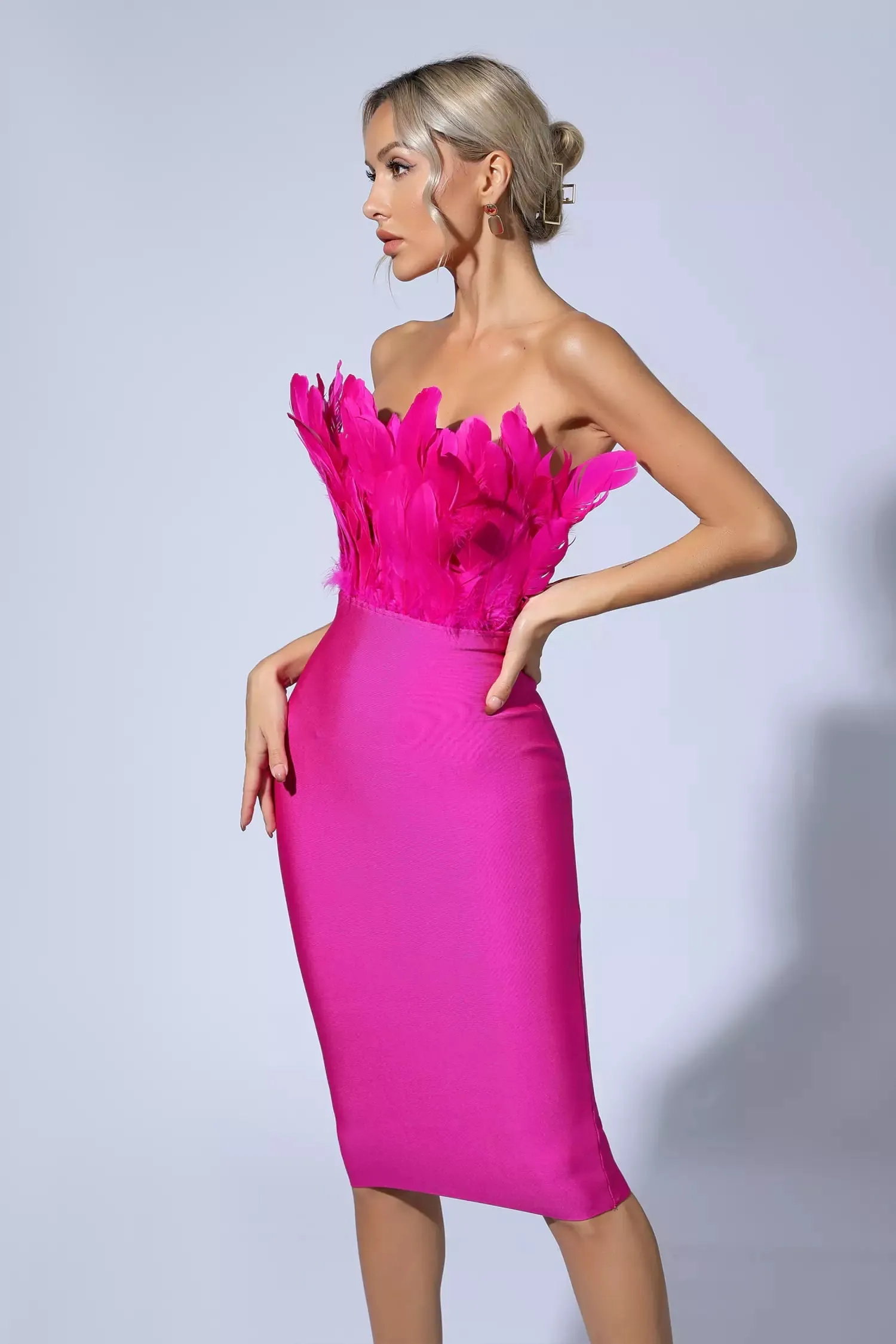 Ferley Strapless Feather Bandage Dress