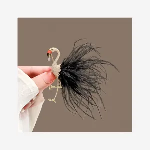 FLAMINGO FEATHERS BROOCH IN BLACK