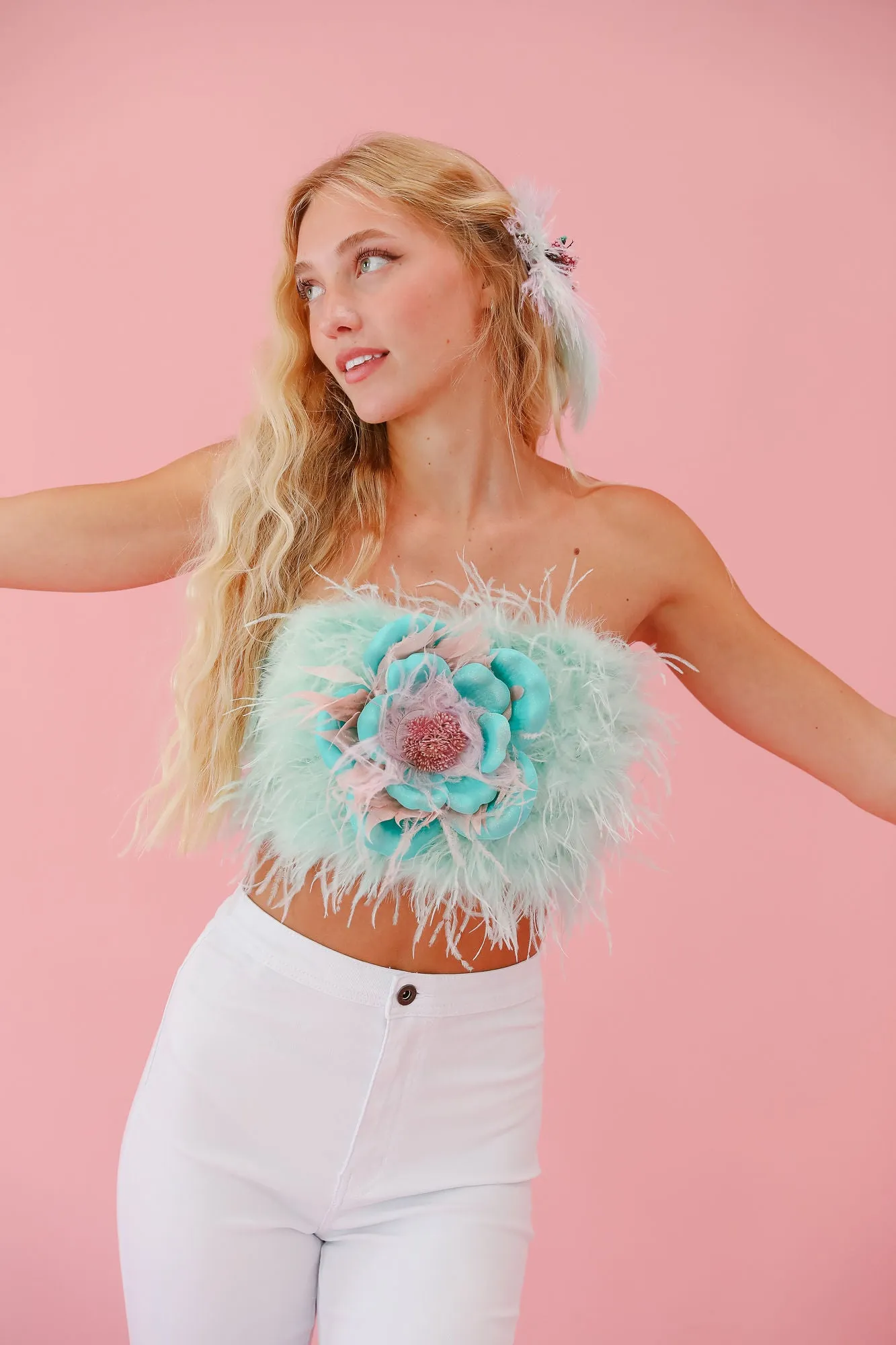 FLORAL BLUE FEATHER TOP