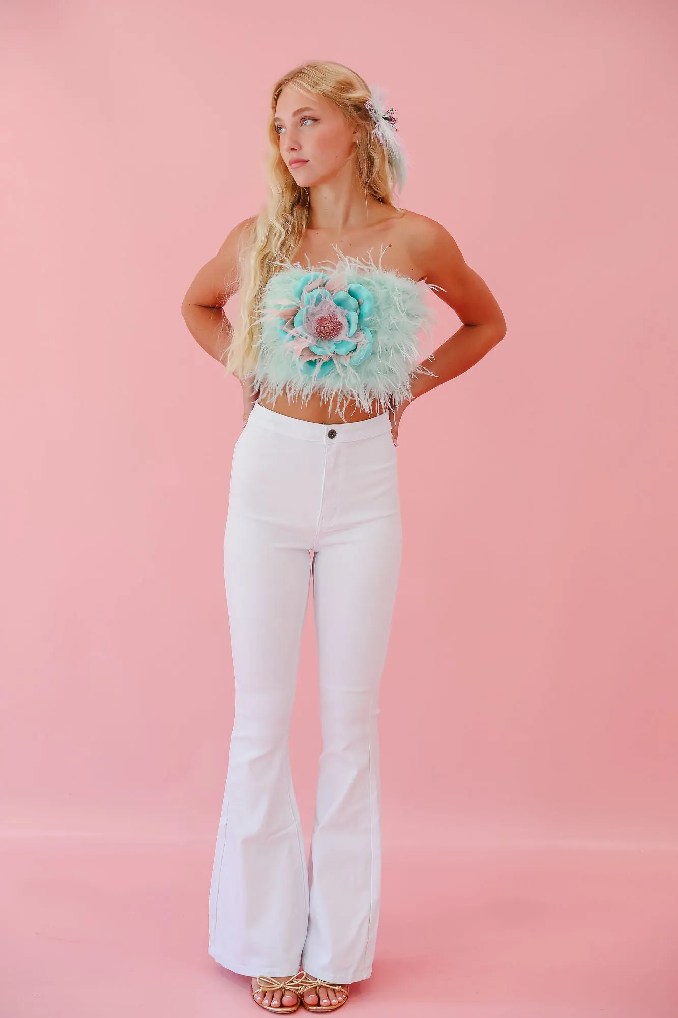 FLORAL BLUE FEATHER TOP