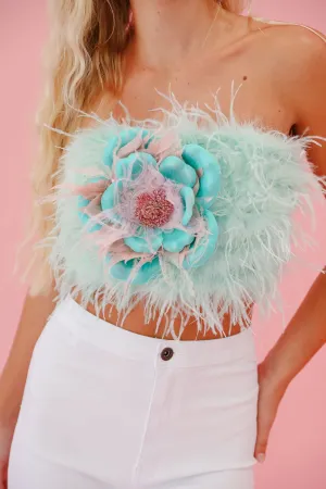 FLORAL BLUE FEATHER TOP