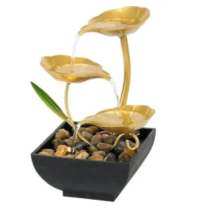 GKDARED Metal Tabletop Water Fountain - Decor Ornaments with Waterfall Desktop Lotus Fountains, Deep Basin and Natural River Rocks, Indoor Zen Relaxation for Office, Bedroom Decor Item (Golden, 1 PCS)