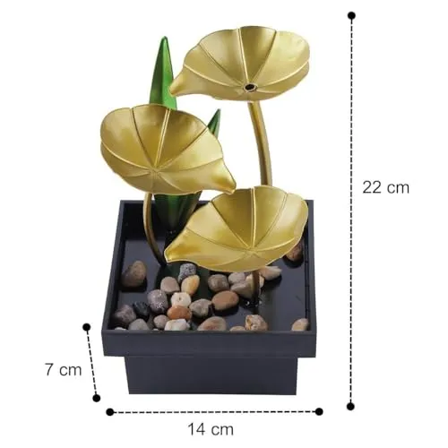 GKDARED Metal Tabletop Water Fountain - Decor Ornaments with Waterfall Desktop Lotus Fountains, Deep Basin and Natural River Rocks, Indoor Zen Relaxation for Office, Bedroom Decor Item (Golden, 1 PCS)
