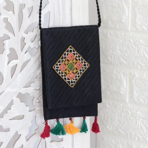 Handmade Embroidered Sling Bag with Tassels and Beads - Creative Appeal