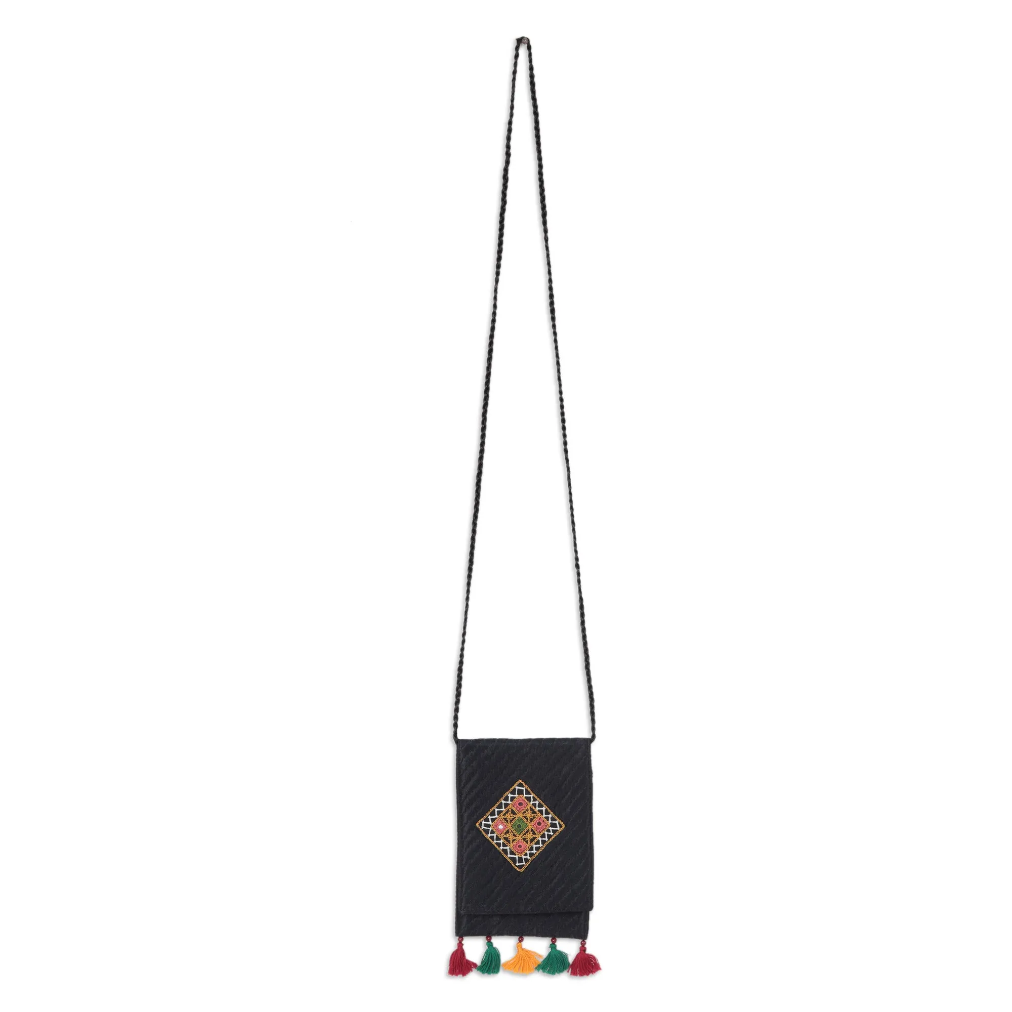 Handmade Embroidered Sling Bag with Tassels and Beads - Creative Appeal