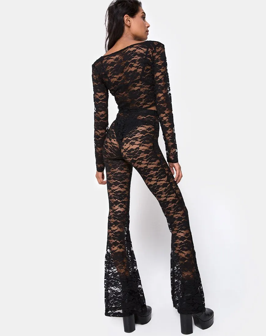 Herlom Flare Trouser in Lace black