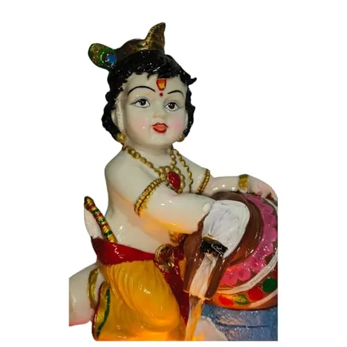 Holiness Craft Lord Krishna Ji Tabletop Waterfall Fountain Indoor Decoration, Makhanchor Krishna Fountain Waterfall with Led Light for Home Office Decor