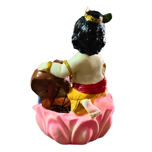 Holiness Craft Lord Krishna Ji Tabletop Waterfall Fountain Indoor Decoration, Makhanchor Krishna Fountain Waterfall with Led Light for Home Office Decor