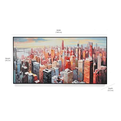 @home by Nilkamal Cityscape Canvas Wall Painting |Ideal for Living Room, Bedroom, Office, Hotel and Restaurants |140 x 70 cm| Red & Blue