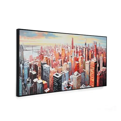 @home by Nilkamal Cityscape Canvas Wall Painting |Ideal for Living Room, Bedroom, Office, Hotel and Restaurants |140 x 70 cm| Red & Blue