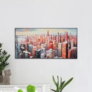 @home by Nilkamal Cityscape Canvas Wall Painting |Ideal for Living Room, Bedroom, Office, Hotel and Restaurants |140 x 70 cm| Red & Blue