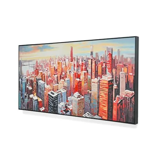 @home by Nilkamal Cityscape Canvas Wall Painting |Ideal for Living Room, Bedroom, Office, Hotel and Restaurants |140 x 70 cm| Red & Blue