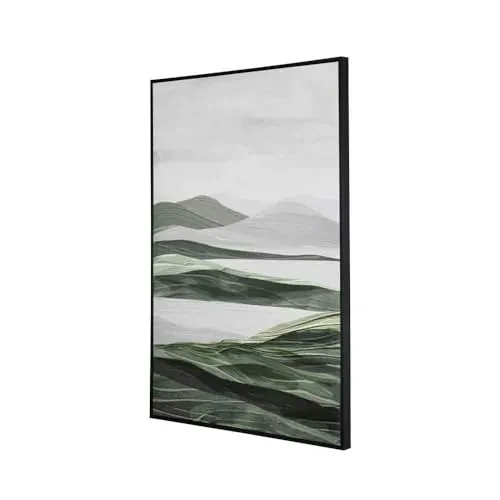 @home by Nilkamal Mountains and Water Decorative Wall Painting |Ideal for Living Room, Bedroom, Office, Hotel and Restaurants |62 x 92 cm| Grey & Green