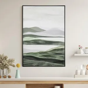 @home by Nilkamal Mountains and Water Decorative Wall Painting |Ideal for Living Room, Bedroom, Office, Hotel and Restaurants |62 x 92 cm| Grey & Green