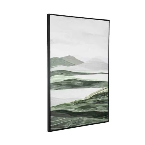 @home by Nilkamal Mountains and Water Decorative Wall Painting |Ideal for Living Room, Bedroom, Office, Hotel and Restaurants |62 x 92 cm| Grey & Green