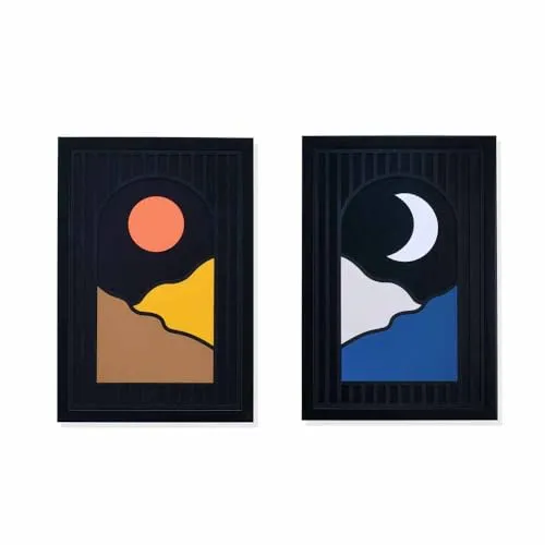 @home by Nilkamal Sun Moon 3D Painting |Ideal for Living Room, Bedroom, Office, Hotel and Restaurants |Set of 2 Wall Painting| 33.3 x 48 cm | Multicolor
