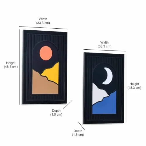 @home by Nilkamal Sun Moon 3D Painting |Ideal for Living Room, Bedroom, Office, Hotel and Restaurants |Set of 2 Wall Painting| 33.3 x 48 cm | Multicolor
