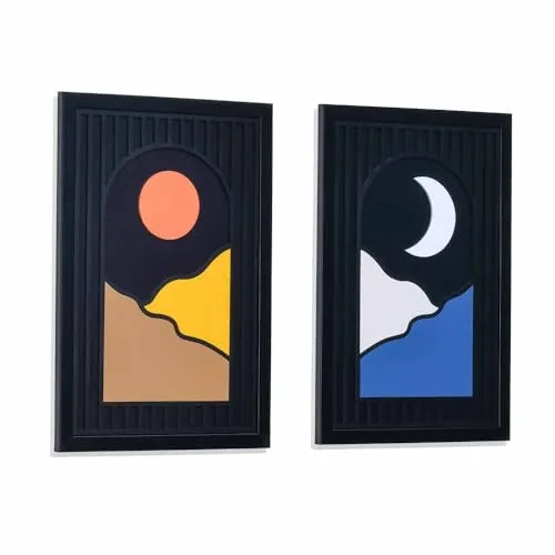 @home by Nilkamal Sun Moon 3D Painting |Ideal for Living Room, Bedroom, Office, Hotel and Restaurants |Set of 2 Wall Painting| 33.3 x 48 cm | Multicolor