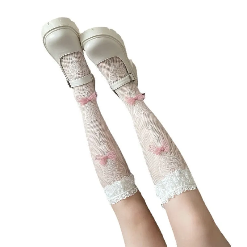 Lace Heart-Patterned Fishnet Stockings