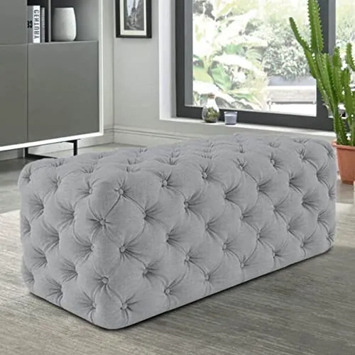 LUSTRE ENTERPRISE Kaamos15 Chesterfield Two Seater Coffee Table Cum Ottoman Light Grey Fabric (W 47" x D 16" x H 18")