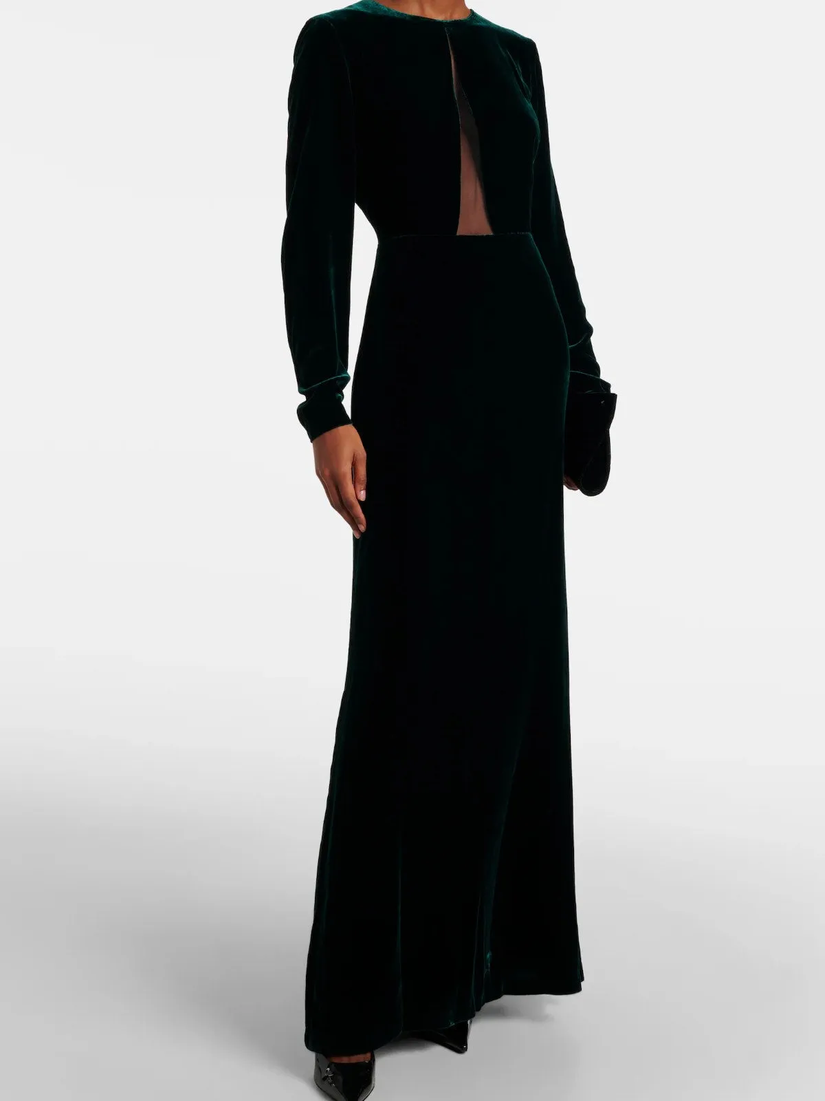MaxMara Studio Baia Women's Long Dress in Sateen Velvet in Green