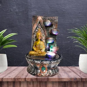 Merupam Buddha Idol Tabletop Waterfall Fountain Meditation Relaxing Indoor Decoration, Zen Fountain for Home, Office, Bedroom Decoration Temple Decoration (M-TFM-G-10)