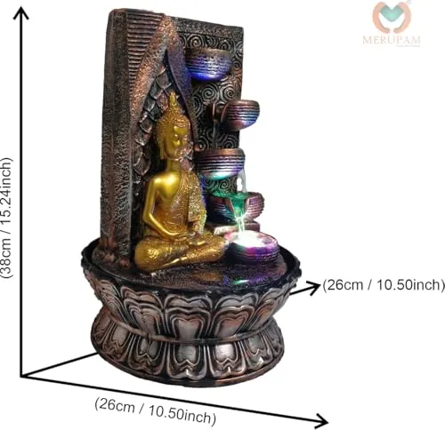 Merupam Buddha Idol Tabletop Waterfall Fountain Meditation Relaxing Indoor Decoration, Zen Fountain for Home, Office, Bedroom Decoration Temple Decoration (M-TFM-G-10)