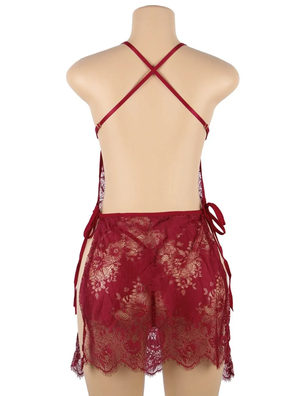 New Red & White & Black Sexy Lace Thin Halter Cross Transparent Sling Nightdress