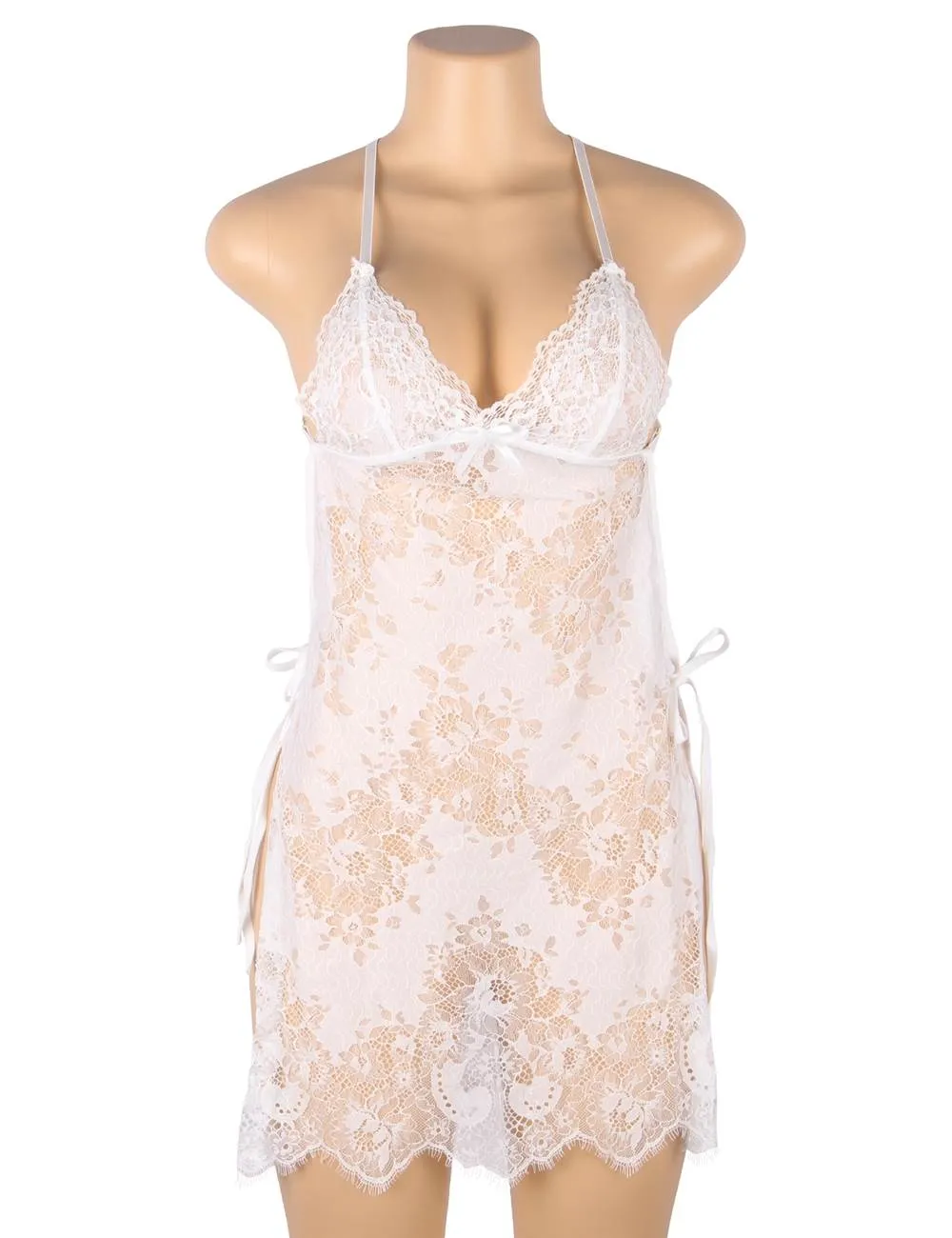 New Red & White & Black Sexy Lace Thin Halter Cross Transparent Sling Nightdress