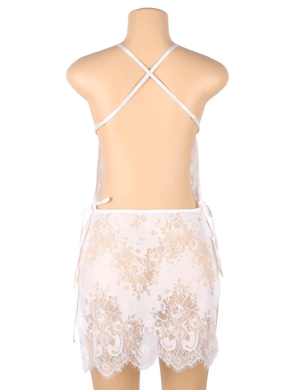 New Red & White & Black Sexy Lace Thin Halter Cross Transparent Sling Nightdress