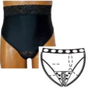 OPTIONS™ Ladies' Backless with Split-Lace Crotch and Built-In Barrier/Support, Black, Left-Side Stoma, Large 8-9, Hips 41" - 45"