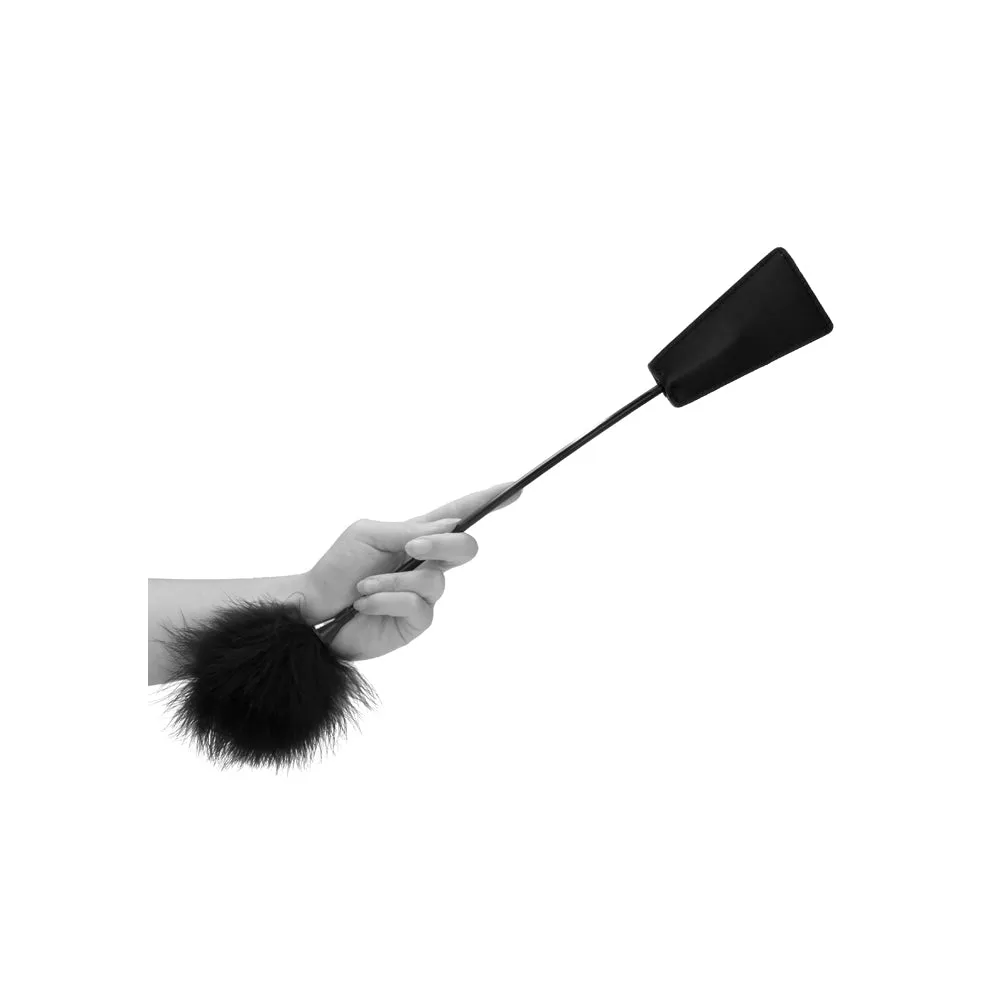 Ouch! Black & White Dual-Ended Crop With Feather Tickler Black