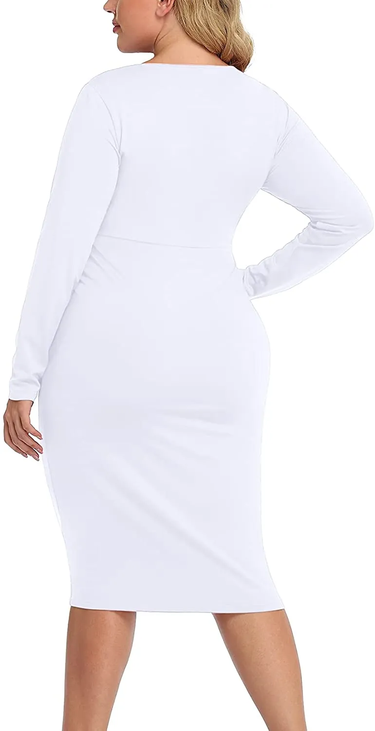 Plus Size Wine Red Silky Stretch Bodycon Wrap Midi Dress