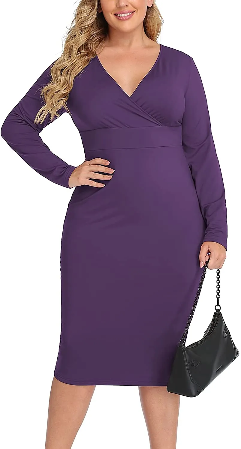 Plus Size Wine Red Silky Stretch Bodycon Wrap Midi Dress
