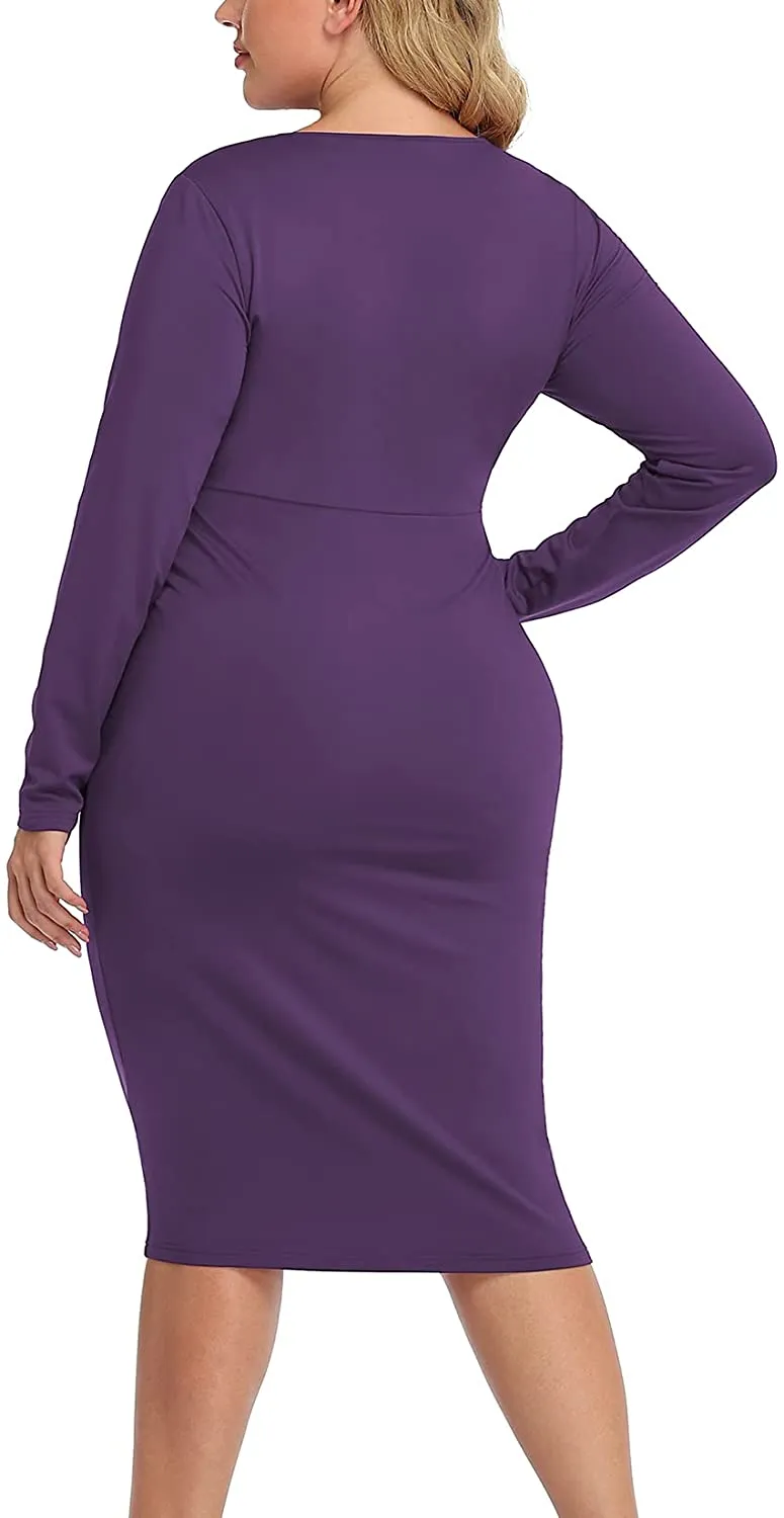 Plus Size Wine Red Silky Stretch Bodycon Wrap Midi Dress