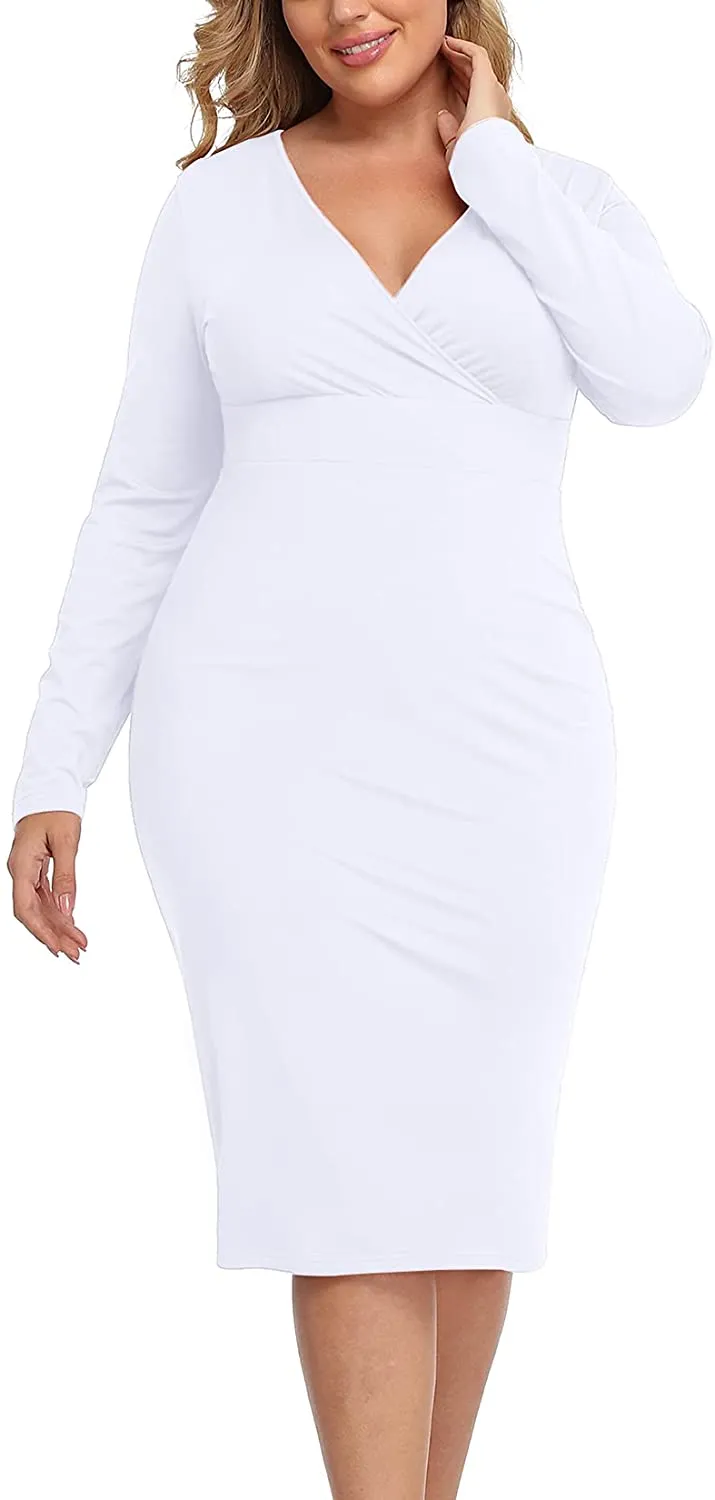 Plus Size Wine Red Silky Stretch Bodycon Wrap Midi Dress