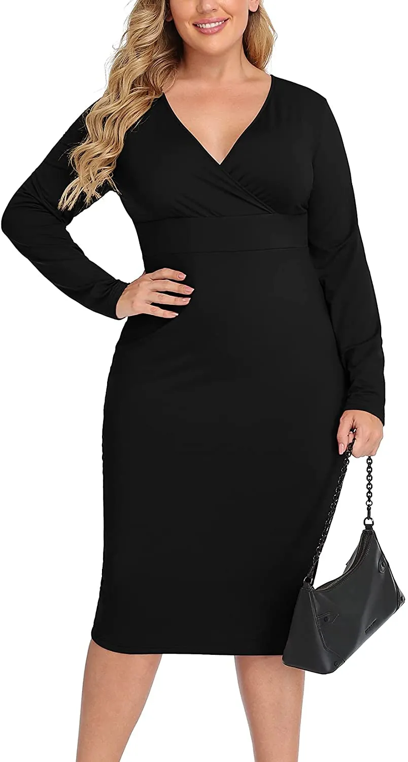 Plus Size Wine Red Silky Stretch Bodycon Wrap Midi Dress