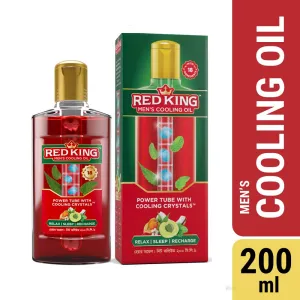 Red King Men’s Cooling Oil with 18 Natural Ingredients, Amla & Menthol Crystals, Gives Calm, Cooling Effect, Relieves Headache, Stress, Fatigue, Helps Relax, Recharge & Sleep (200ml)