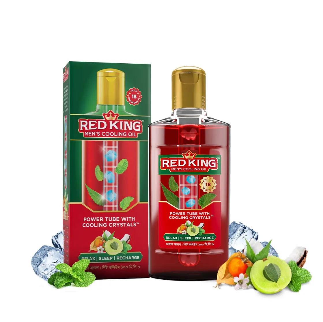 Red King Men’s Cooling Oil with 18 Natural Ingredients, Amla & Menthol Crystals, Gives Calm, Cooling Effect, Relieves Headache, Stress, Fatigue, Helps Relax, Recharge & Sleep (200ml)