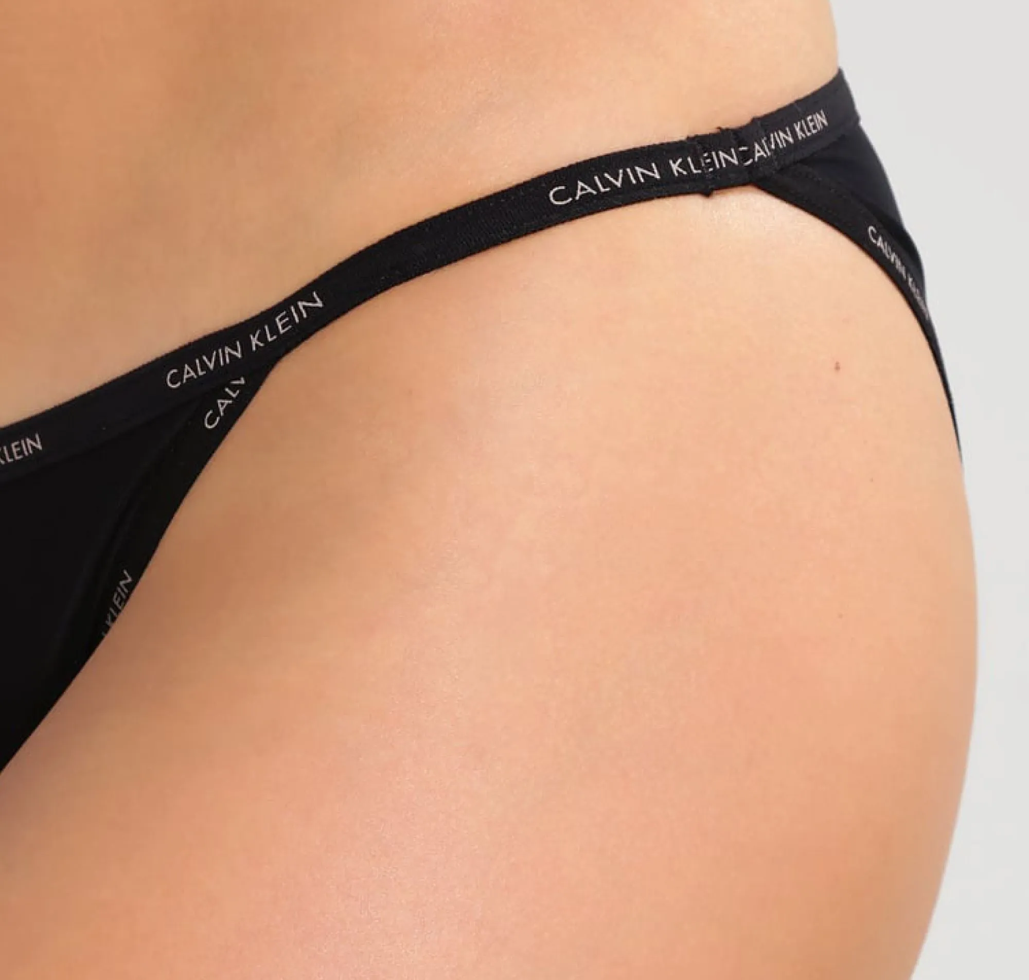 Sheer branded trim tanga [Black]